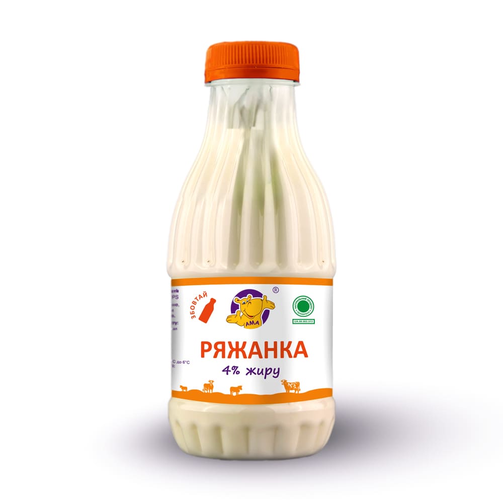 Ряжанка 4% жиру ТМ "АМА", пляшка 1000 г